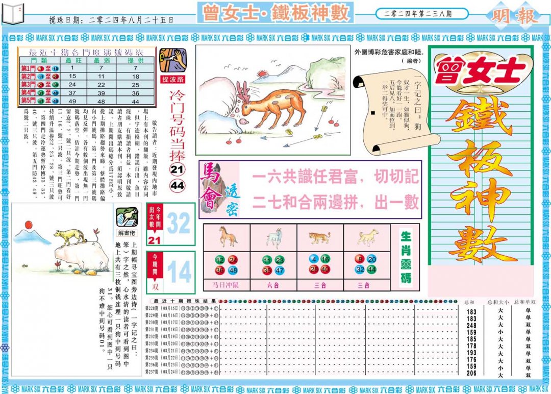 2024238期曾女士铁板神数A
