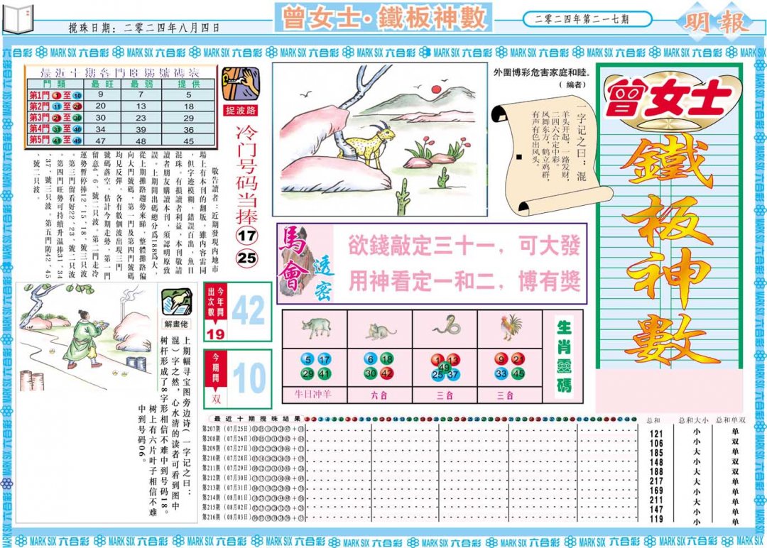 2024217期曾女士铁板神数A