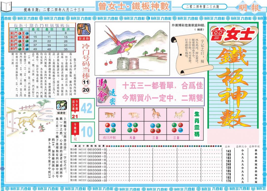 2024236期曾女士铁板神数A