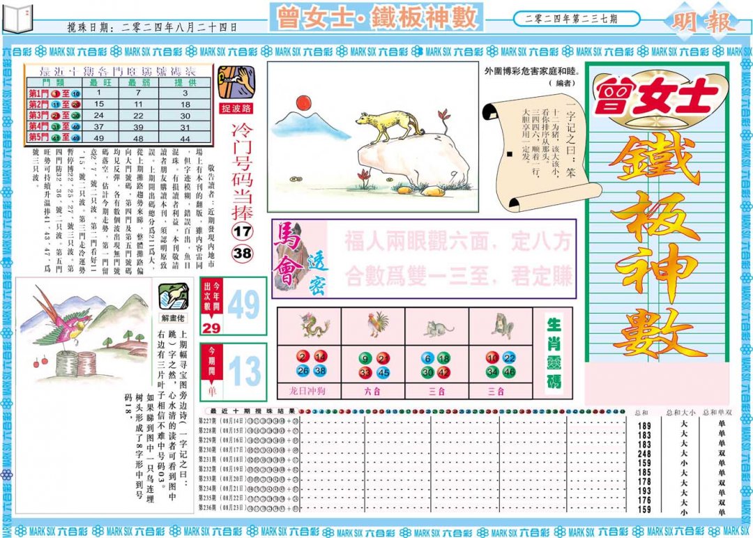 2024237期曾女士铁板神数A