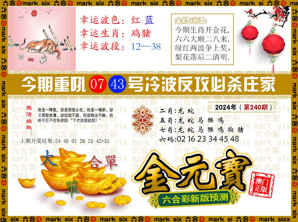 2024240期金元宝