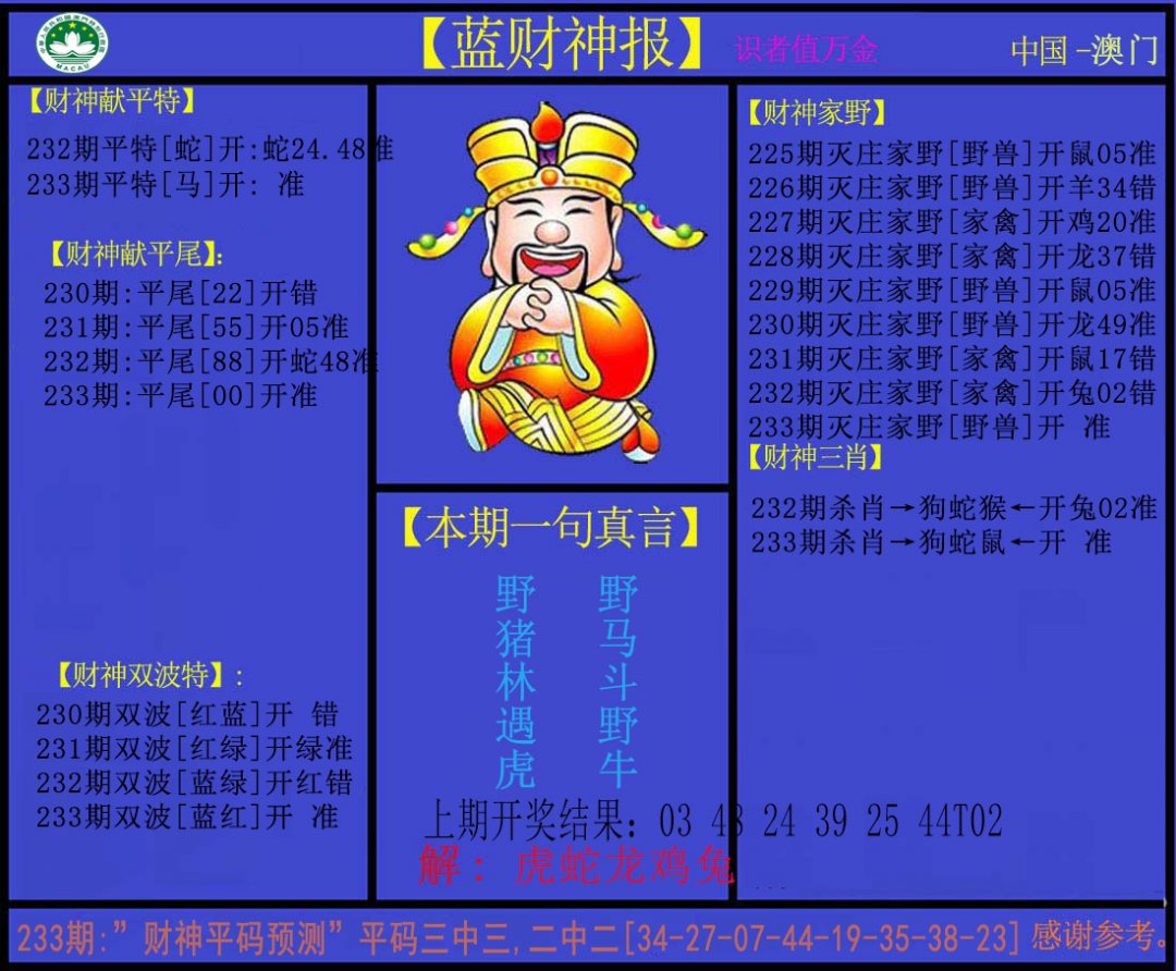 2024233期蓝财神