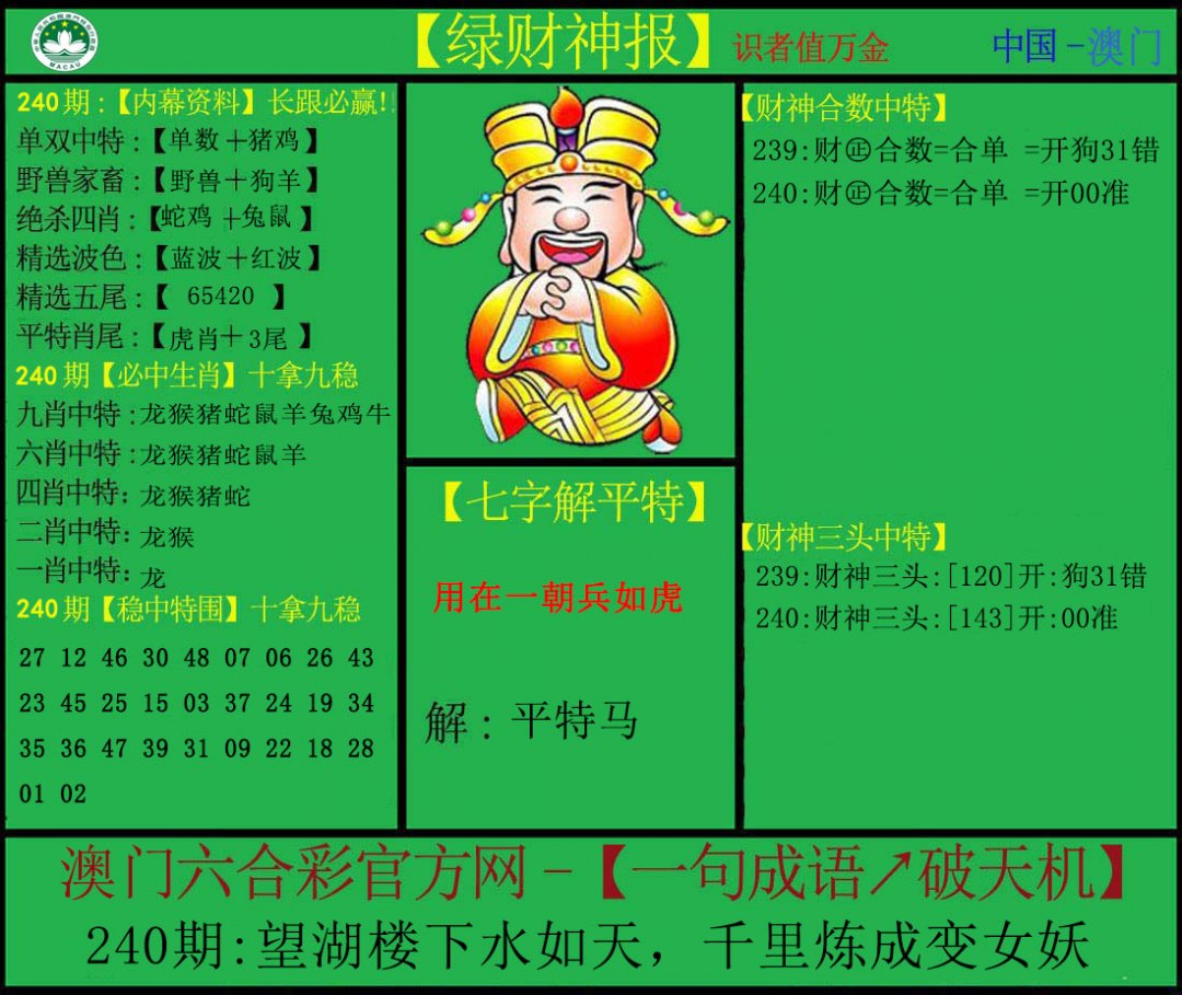 2024240期绿财神