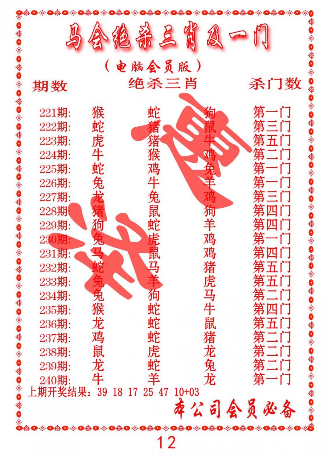 2024237期马会绝杀三肖及一门