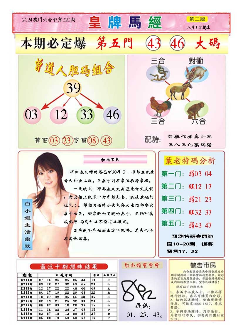 2024220期皇版马经B
