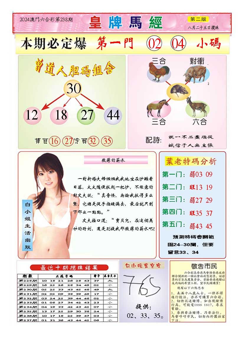 2024238期皇版马经B