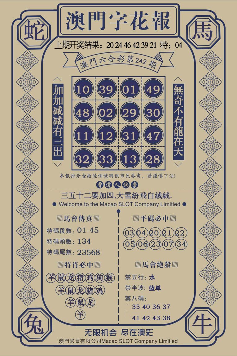 2024242期澳门字花报