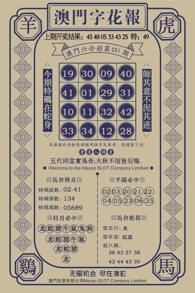 2024231期澳门字花报