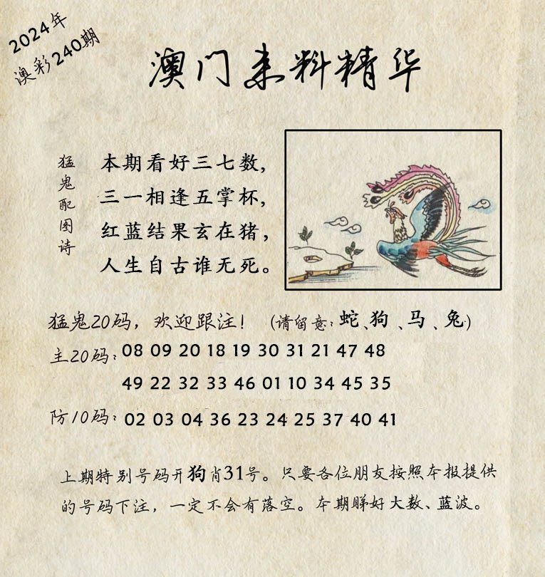 2024240期澳门来料精华