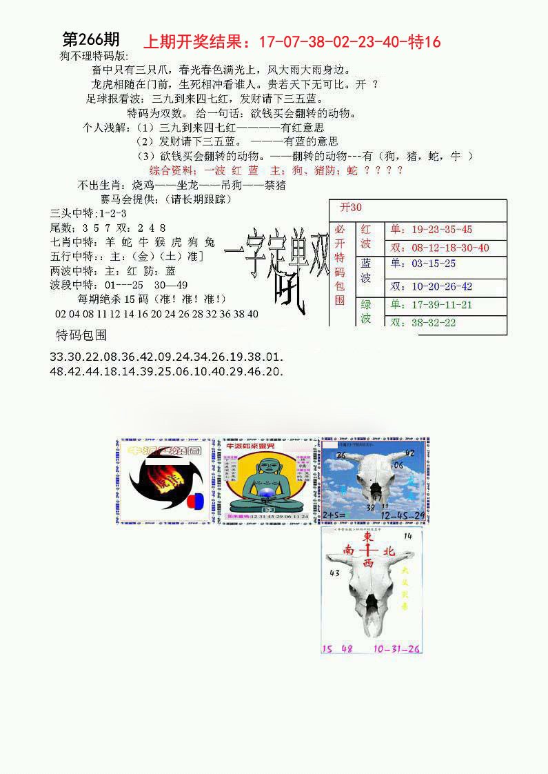 2024266期狗不理特码报