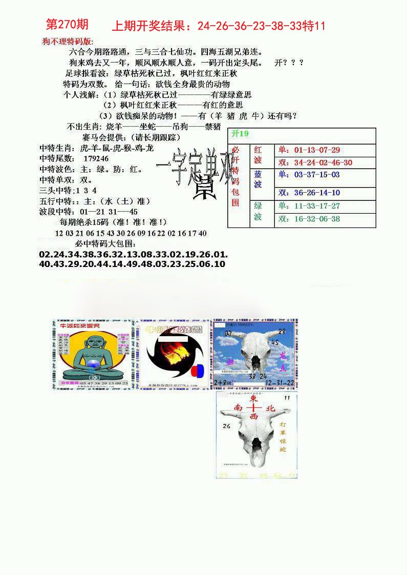 2024270期狗不理特码报