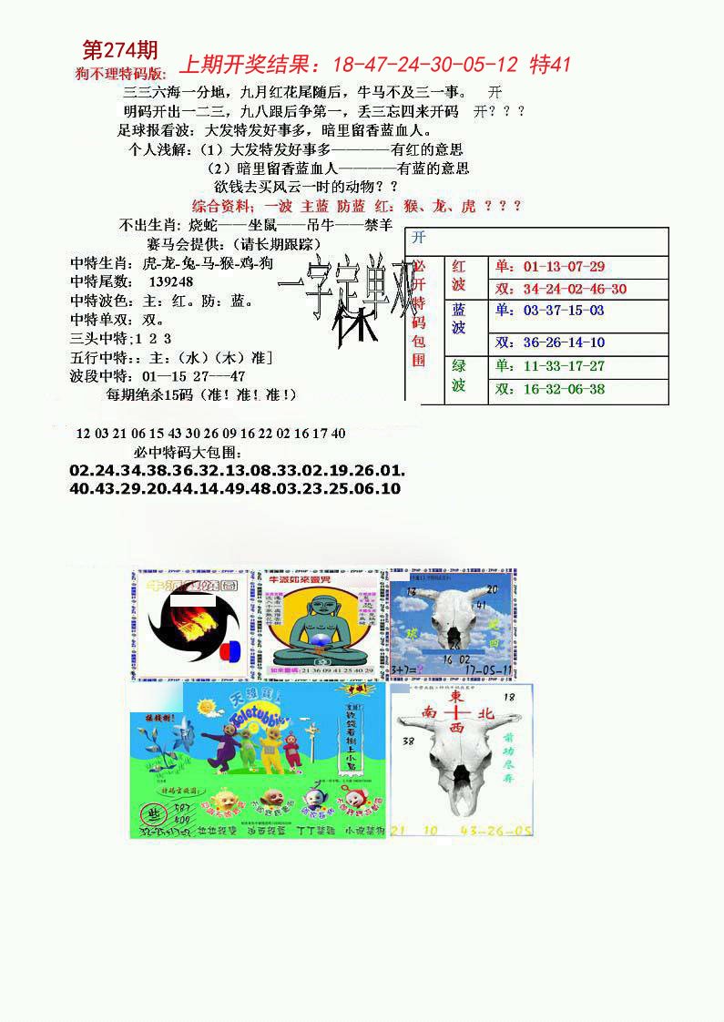 2024274期狗不理特码报