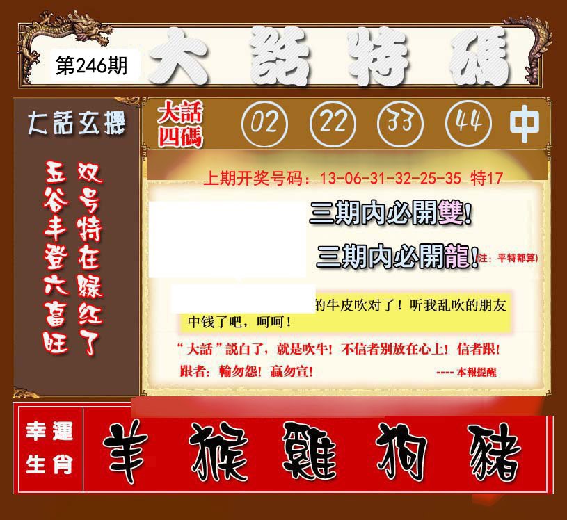 2024246期大话特码