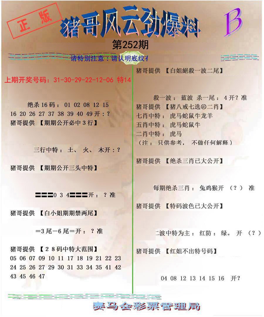 2024252期猪哥风云劲爆料B
