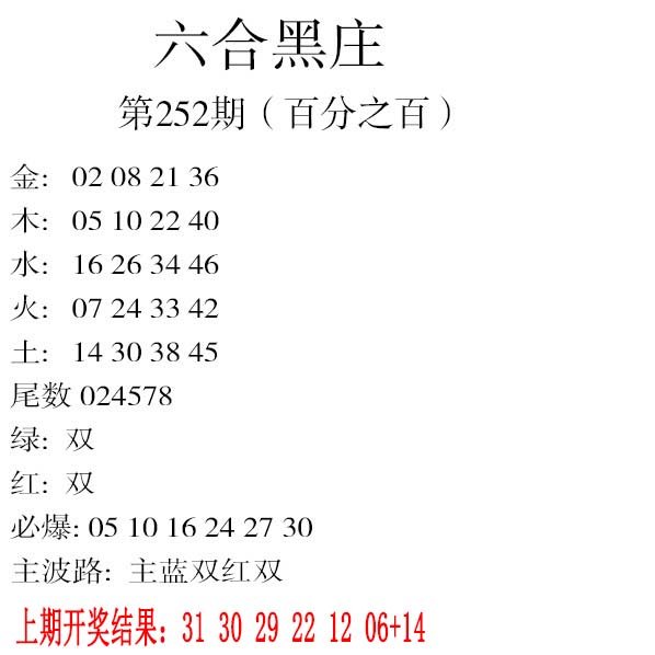 2024252期六合黑庄
