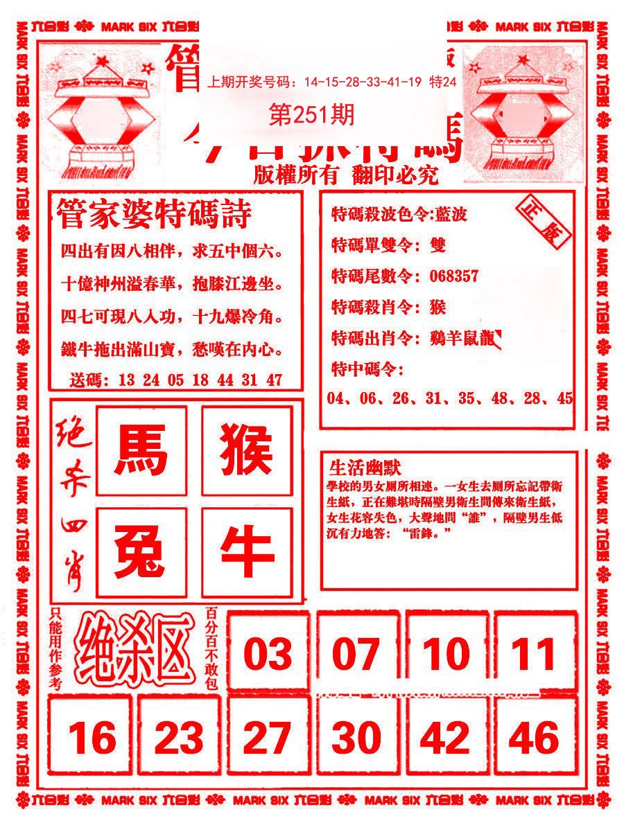 2024251期管家婆抓特码B