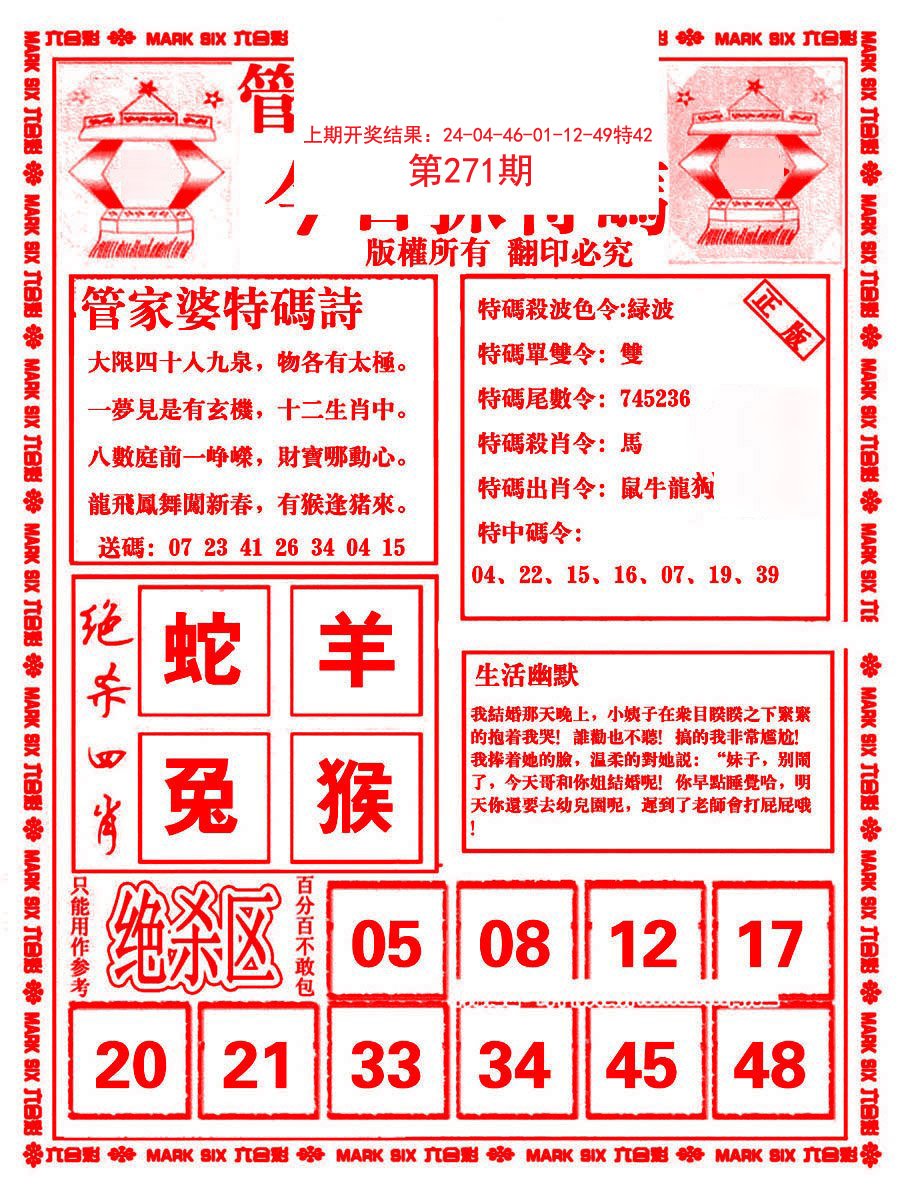 2024271期管家婆抓特码B