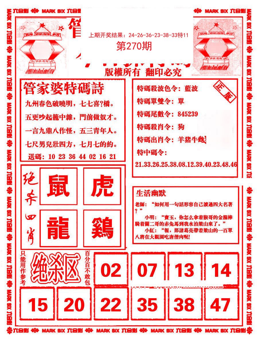 2024270期管家婆抓特码B