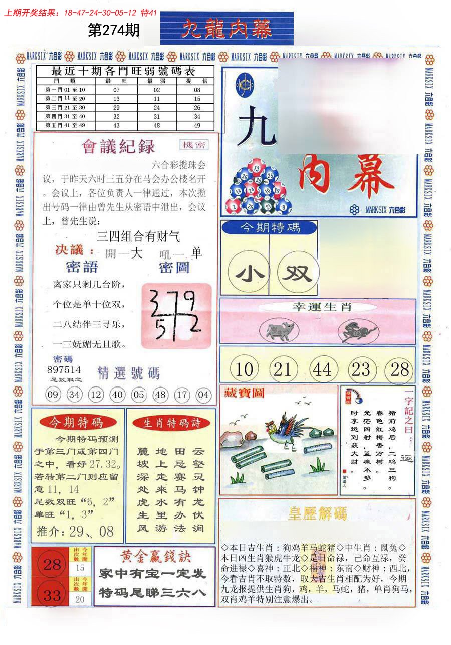 2024274期(新版)九龙内幕A