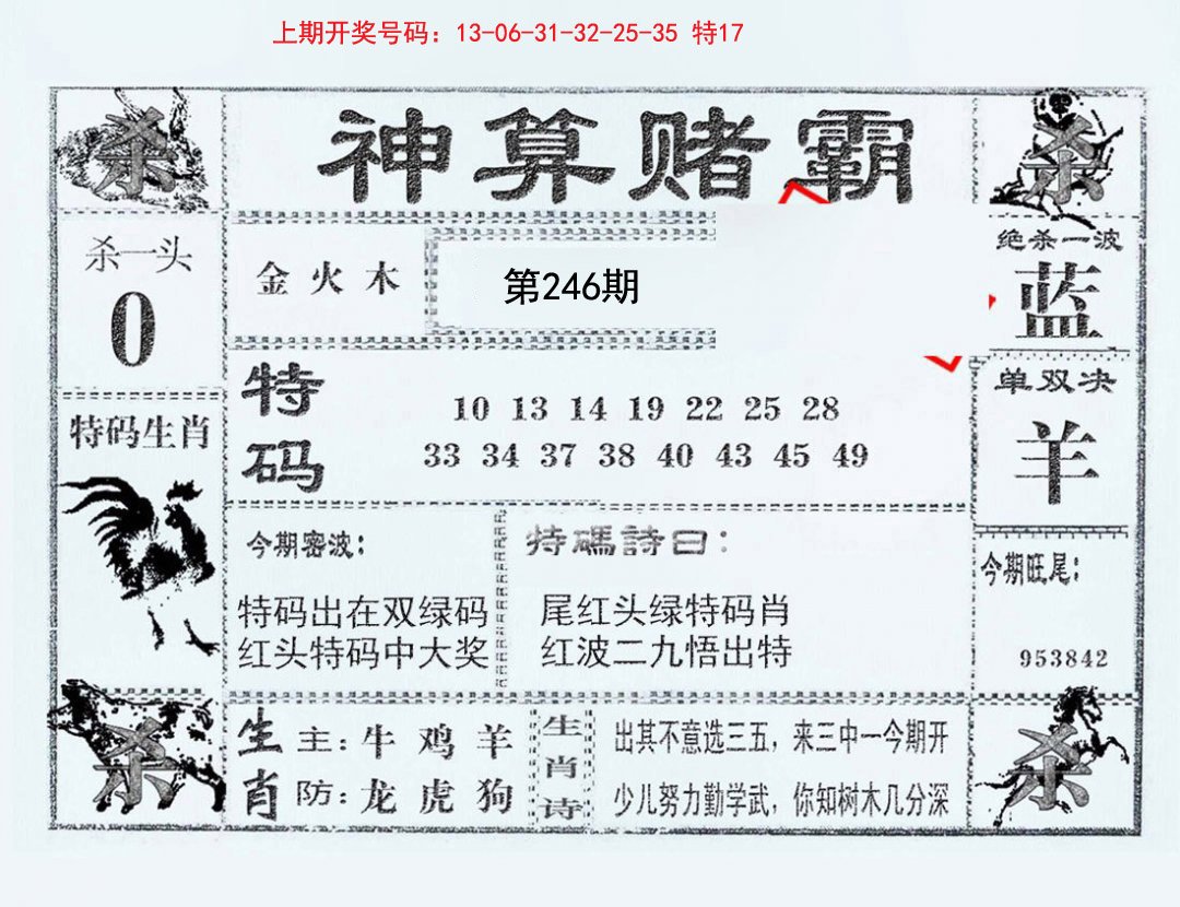 2024246期神算赌霸