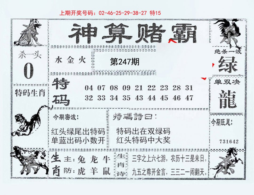 2024247期神算赌霸