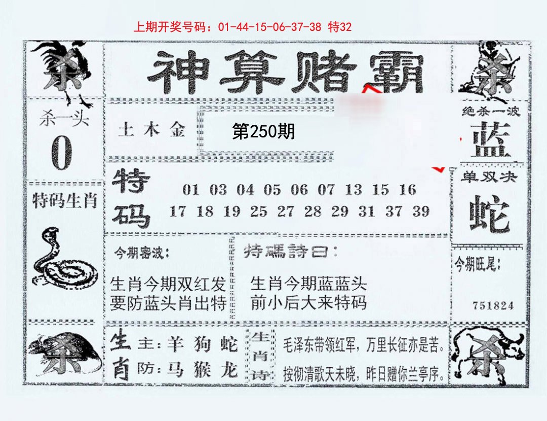 2024250期神算赌霸