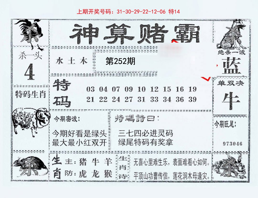 2024252期神算赌霸