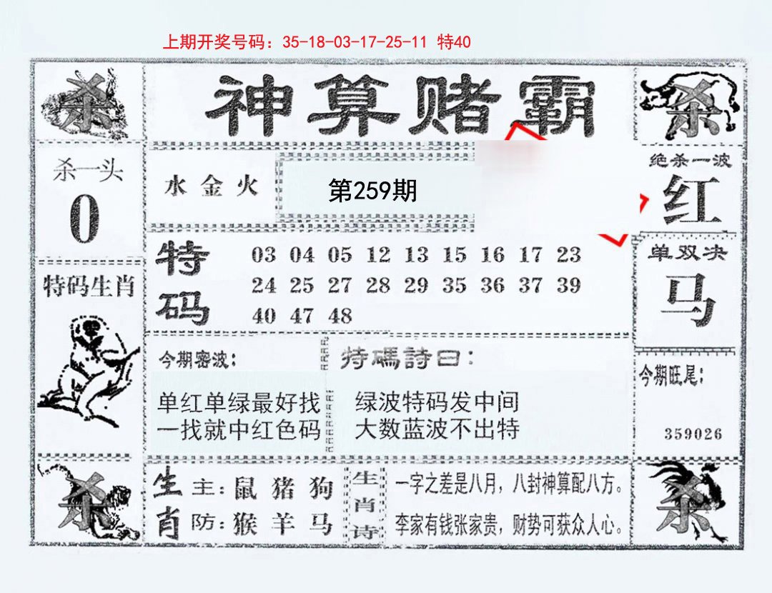 2024259期神算赌霸