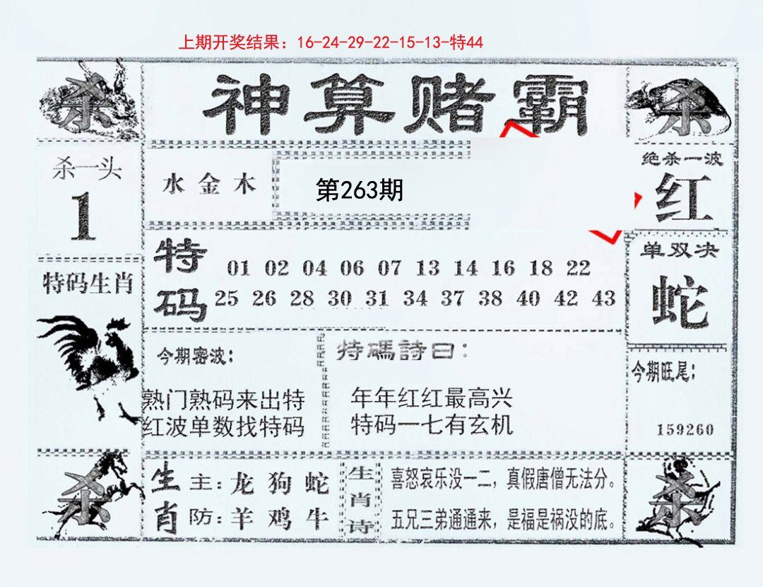 2024263期神算赌霸