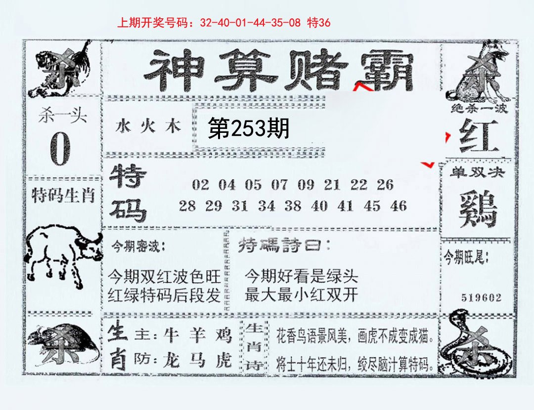 2024253期神算赌霸