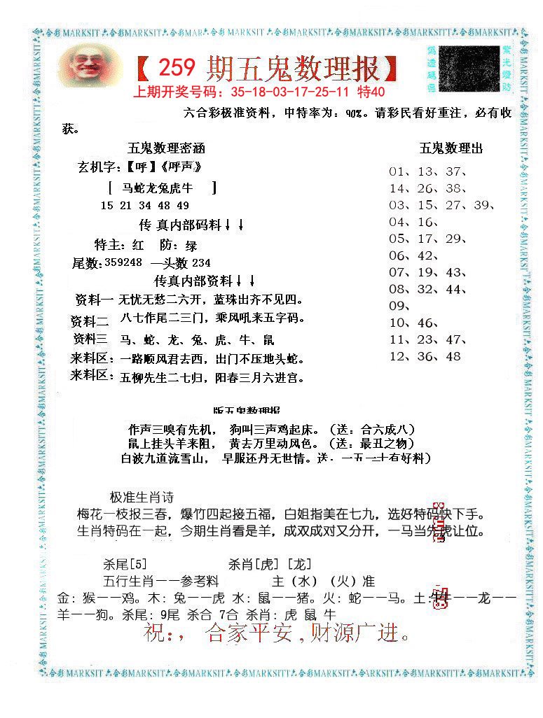 2024259期五鬼数理报
