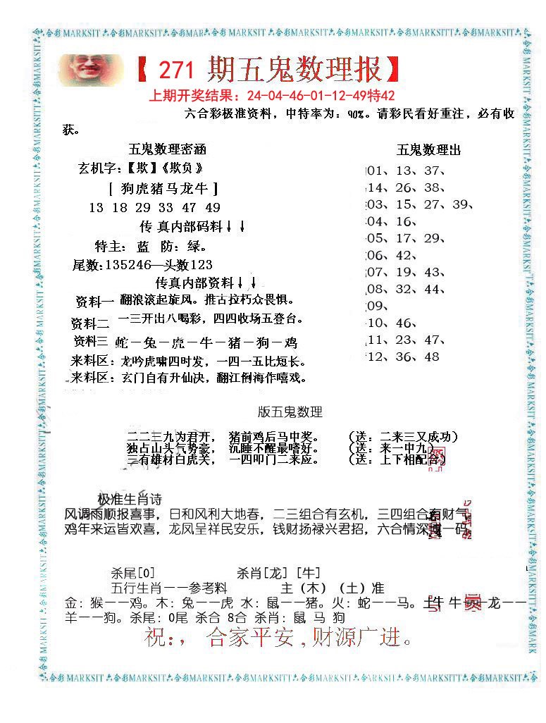 2024271期五鬼数理报