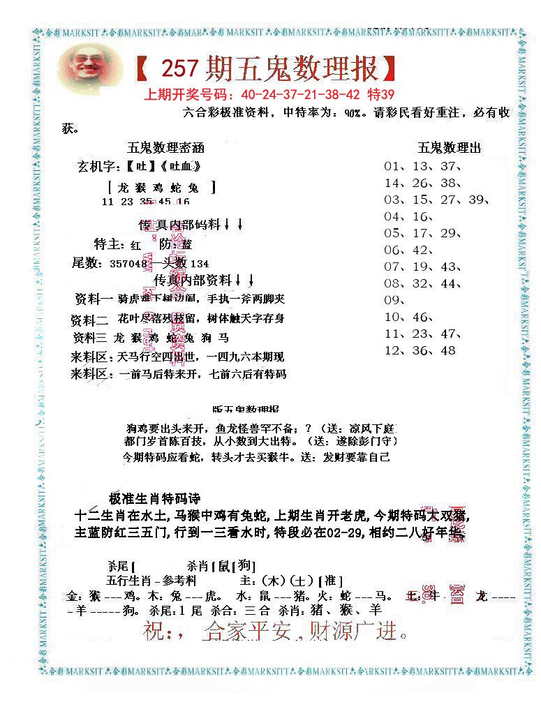 2024257期五鬼数理报