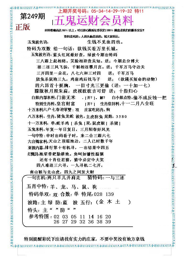 2024249期五鬼运财会员料