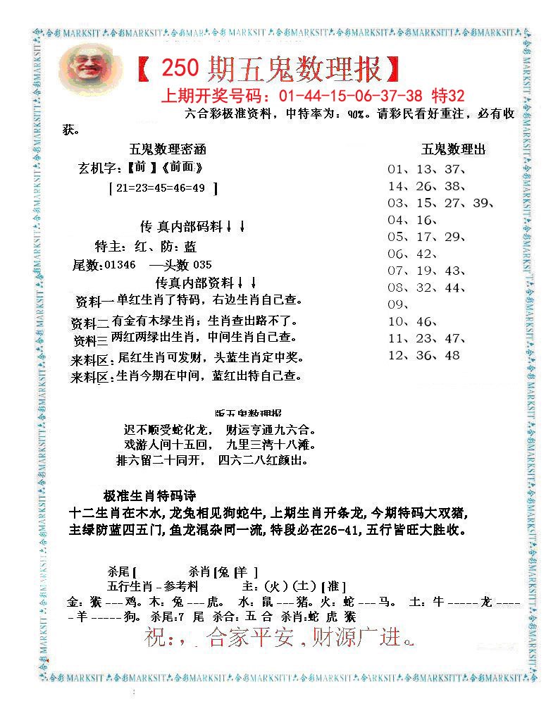 2024250期五鬼运财会员料