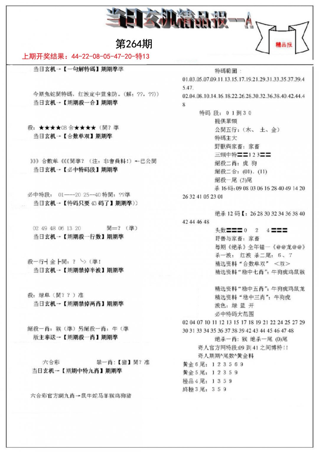 2024264期当日玄机精品报A