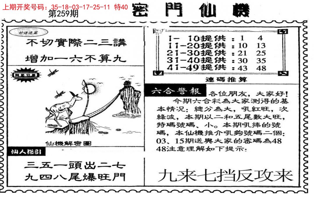 2024259期新密门仙机