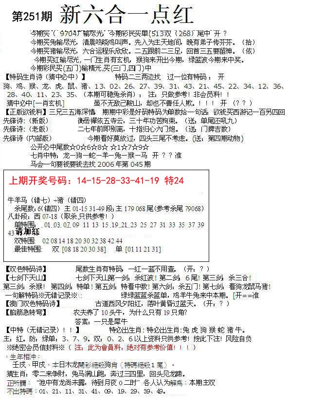 2024251期六合一点红A