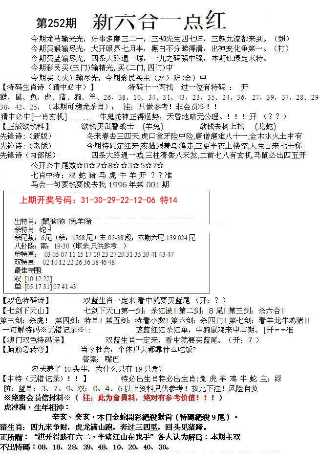2024252期六合一点红A