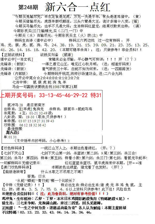 2024248期六合一点红A