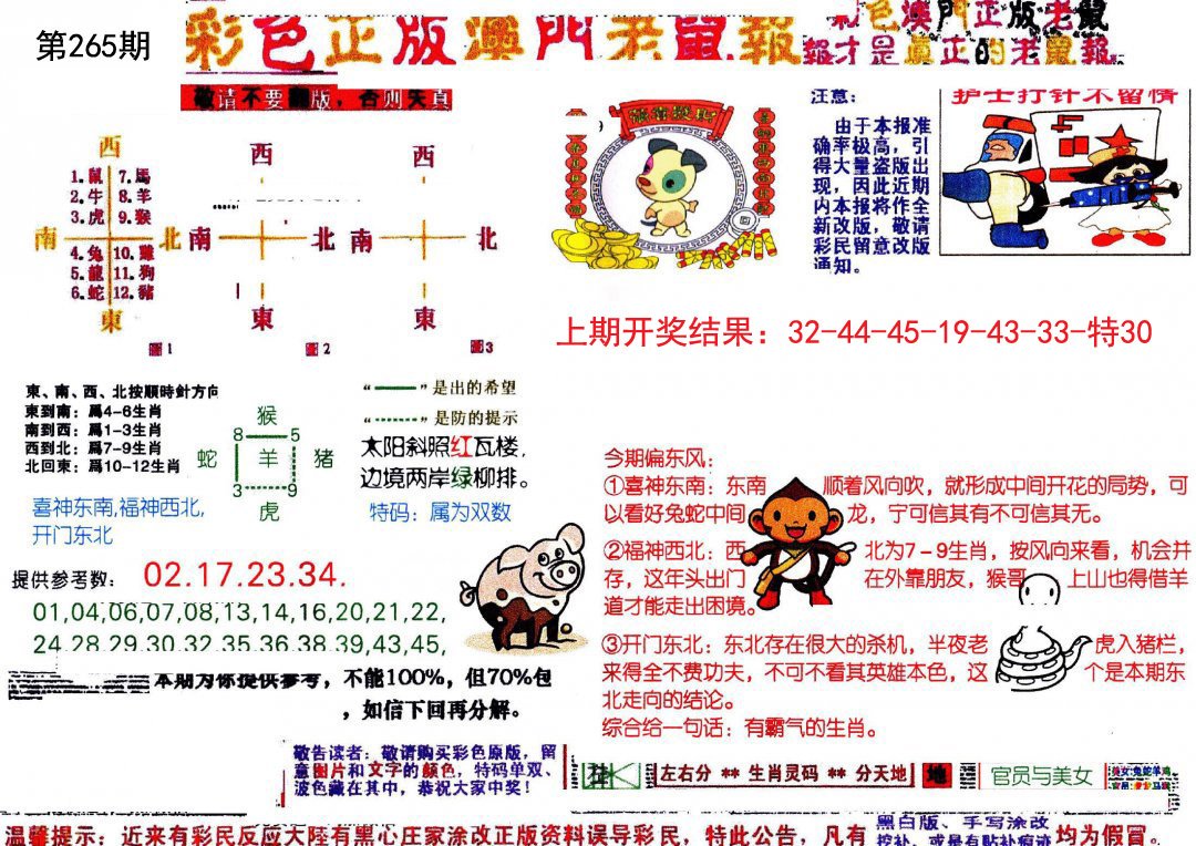 2024265期彩色正版澳门老鼠报