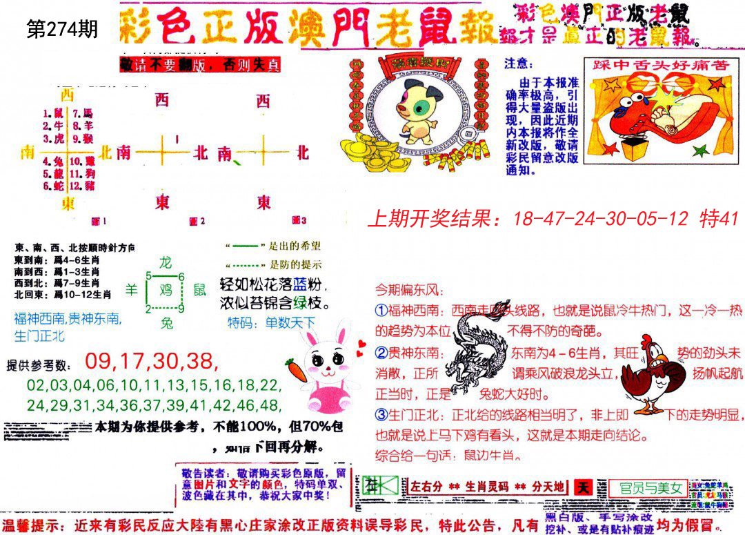 2024274期彩色正版澳门老鼠报