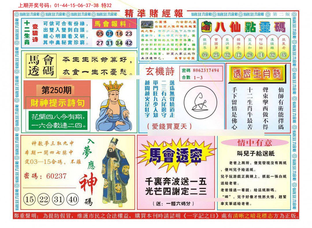 2024250期精准赌经报B