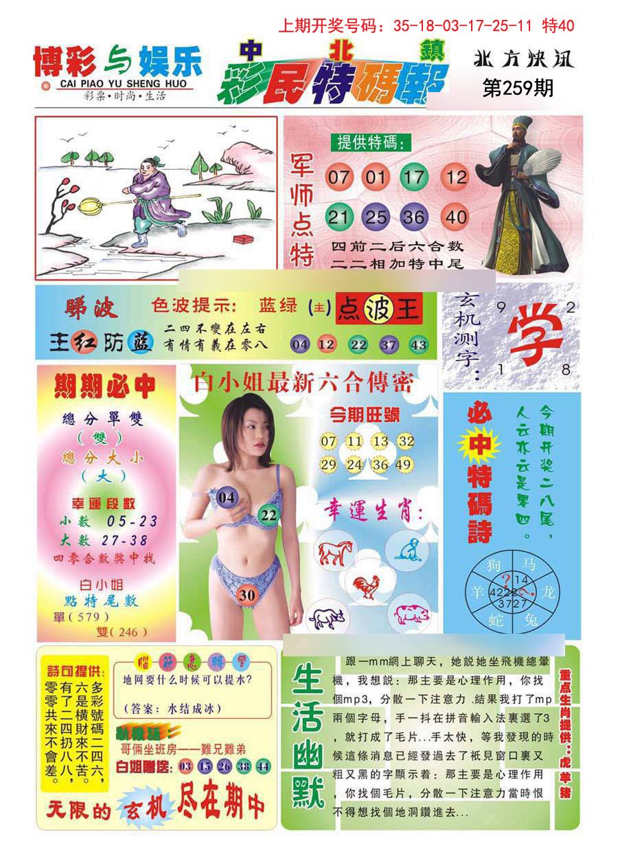 2024259期中北彩民特码报