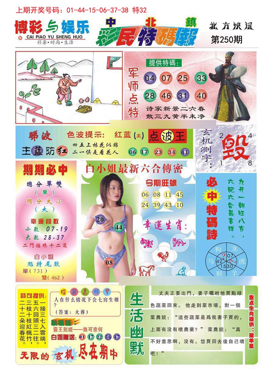 2024250期中北彩民特码报