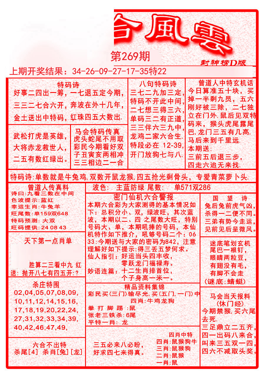 2024269期六合风云A