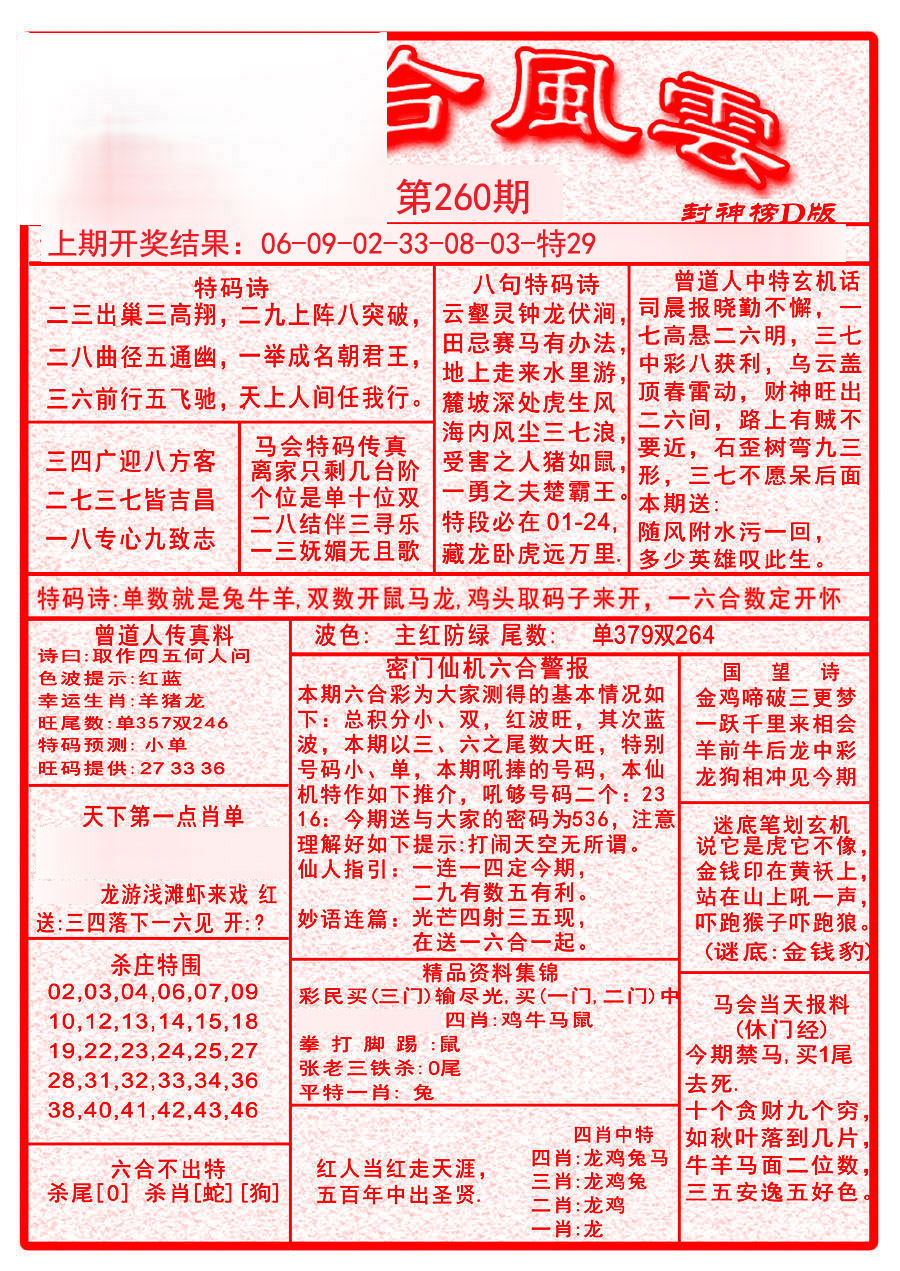 2024260期六合风云A