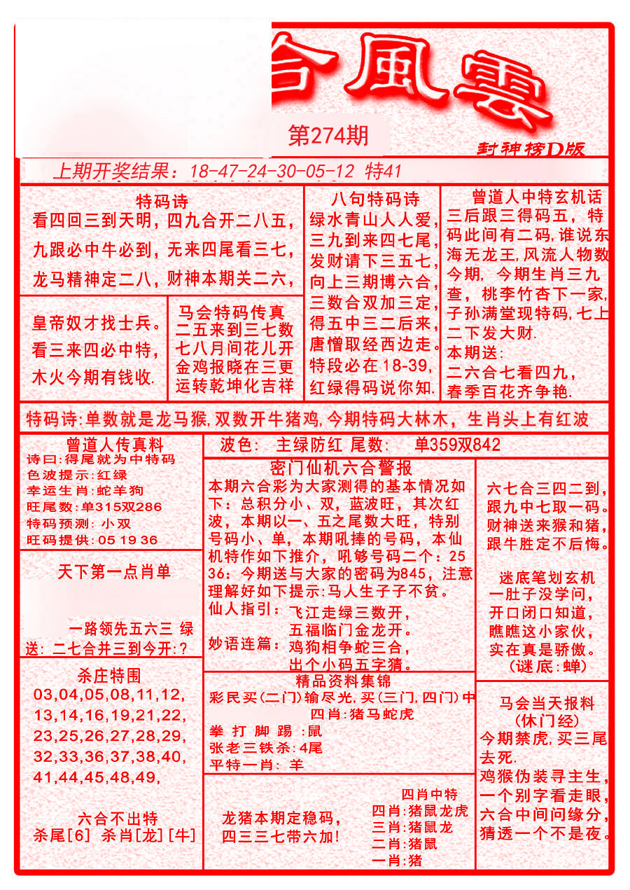 2024274期六合风云A