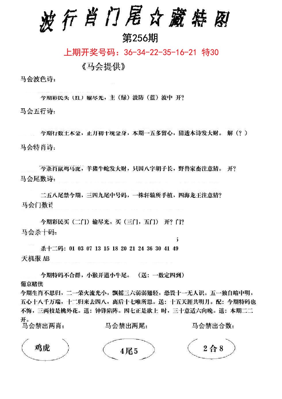 2024256期波行肖尾藏特图
