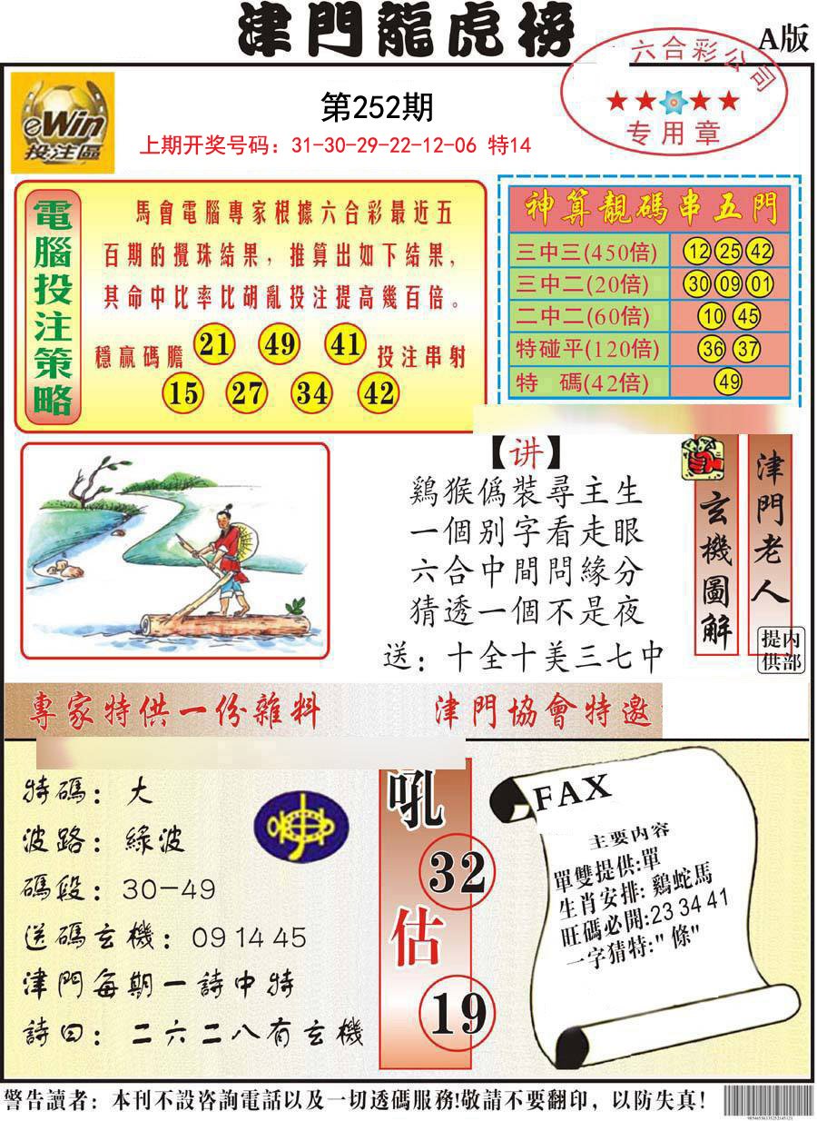 2024252期津门龙虎榜A